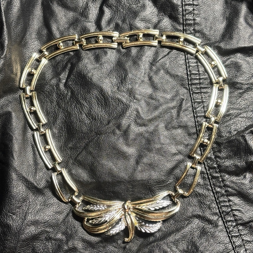 Vintage Gold Silver Tone Blossom Statement Necklace